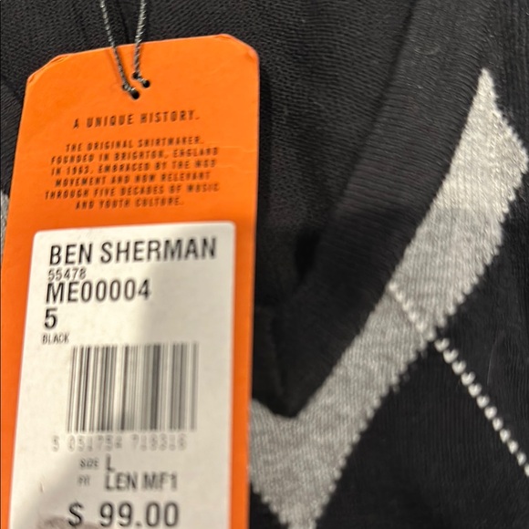 Ben Sherman Black and Gray V-Neck Argyle Sweater - Picture 2 of 3